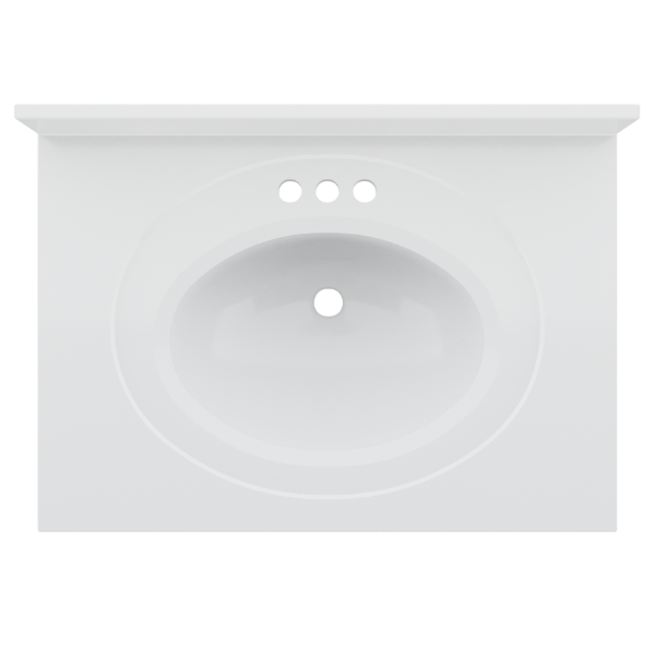 31 x 19 Cultured Marble Non-drip Edge Oval Single Bowl Vanity Top with Backsplash - Image 2
