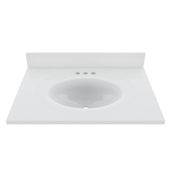 31 x 19 Cultured Marble Non-drip Edge Oval Single Bowl Vanity Top with Backsplash - Image 3