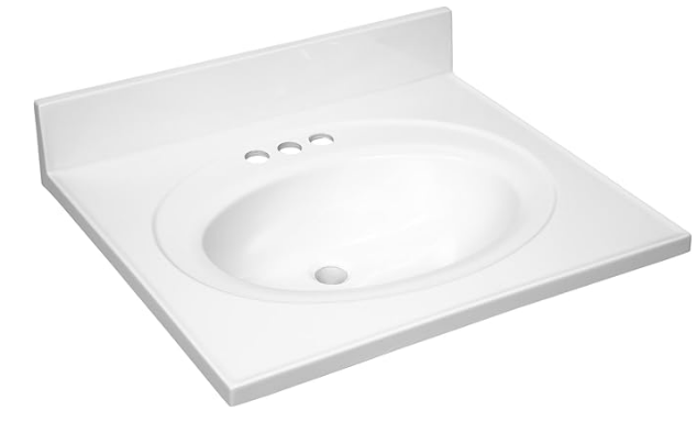 25 x 22 Cultured Marble Drip Edge Oval Single Bowl Vanity Top with Backsplash