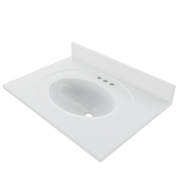 31 x 19 Cultured Marble Non-drip Edge Oval Single Bowl Vanity Top with Backsplash