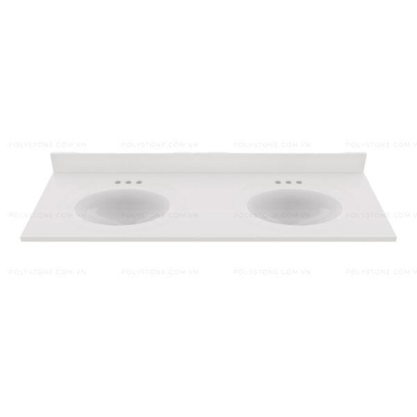Cultured Marble Integrated Vanity top Double Bowl, 61''x22'' Pure White - Image 4