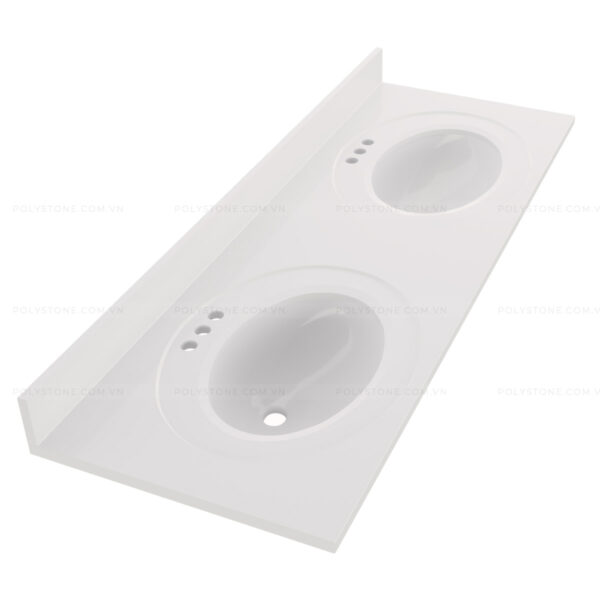 Cultured Marble Integrated Vanity top Double Bowl, 61''x22'' Pure White - Image 3