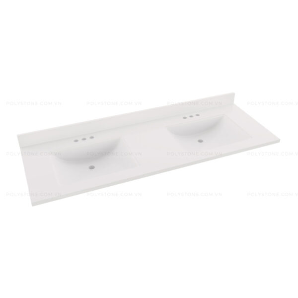 Cultured Marble Integrated Vanity top Double Bowl, 61''x22'' Pure White - Image 3