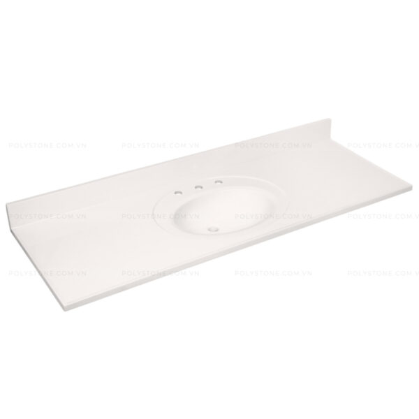 Cultured Marble Integrated Vanity top Single Bowl, 61''x22'' Pure White - Image 3