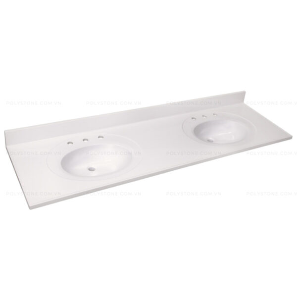 Cultured Marble Integrated Vanity top Double Bowl, 73''x22'' Pure White - Image 3