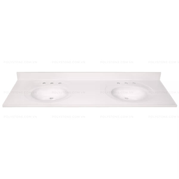 Cultured Marble Integrated Vanity top Double Bowl, 73''x22'' Pure White - Image 4
