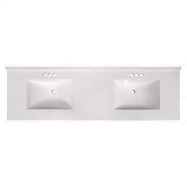 Cultured Marble Integrated Vanity top Double Bowl, 73''x22'' Pure White