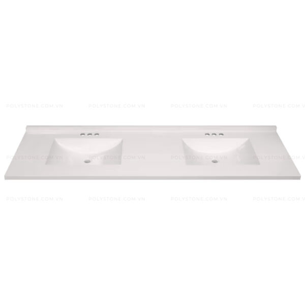 Cultured Marble Integrated Vanity top Double Bowl, 73''x22'' Pure White - Image 4