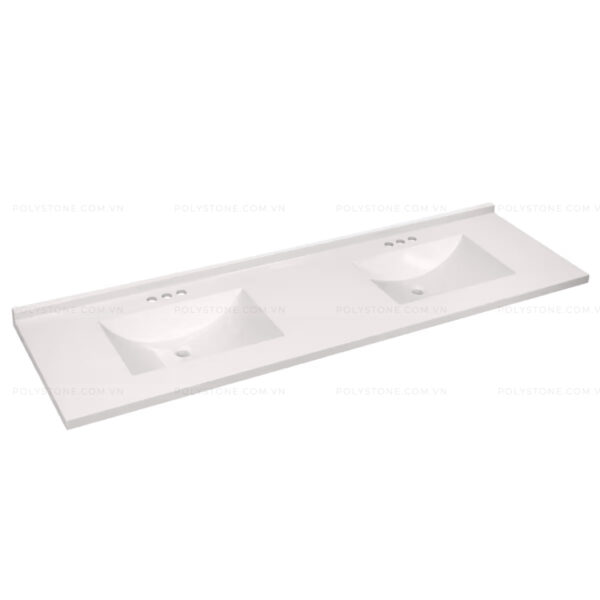 Cultured Marble Integrated Vanity top Double Bowl, 73''x22'' Pure White - Image 3