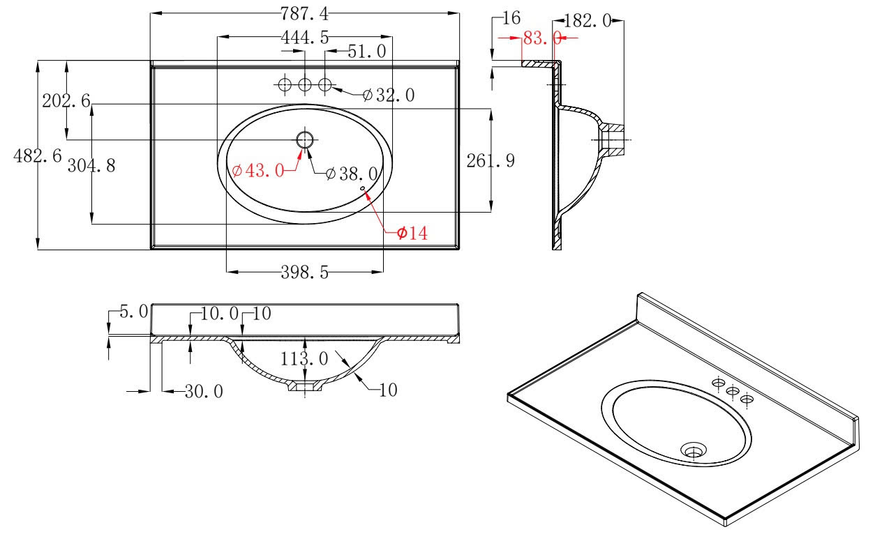 31 x 19 Cultured Marble Non-drip Edge Oval Single Bowl Vanity Top with Backsplash - Image 5