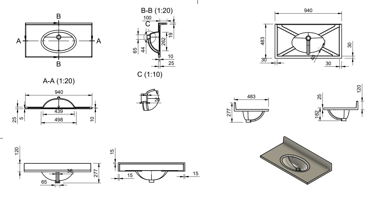 37 x 19 Cultured Marble Drip Edge Oval Single Bowl Vanity Top with Backsplash - Image 5
