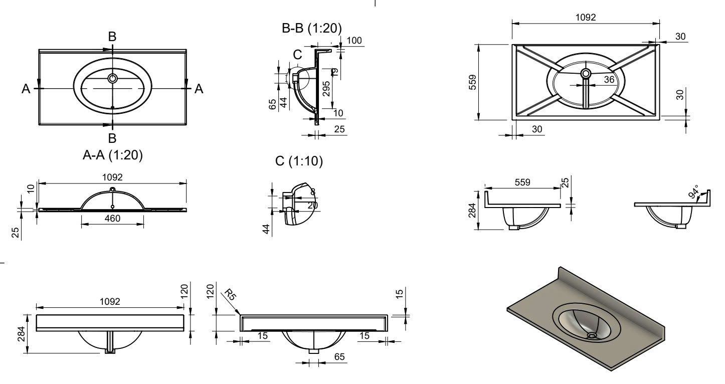 43 x 22 Cultured Marble Drip Edge Oval Single Bowl Vanity Top with Backsplash - Image 4