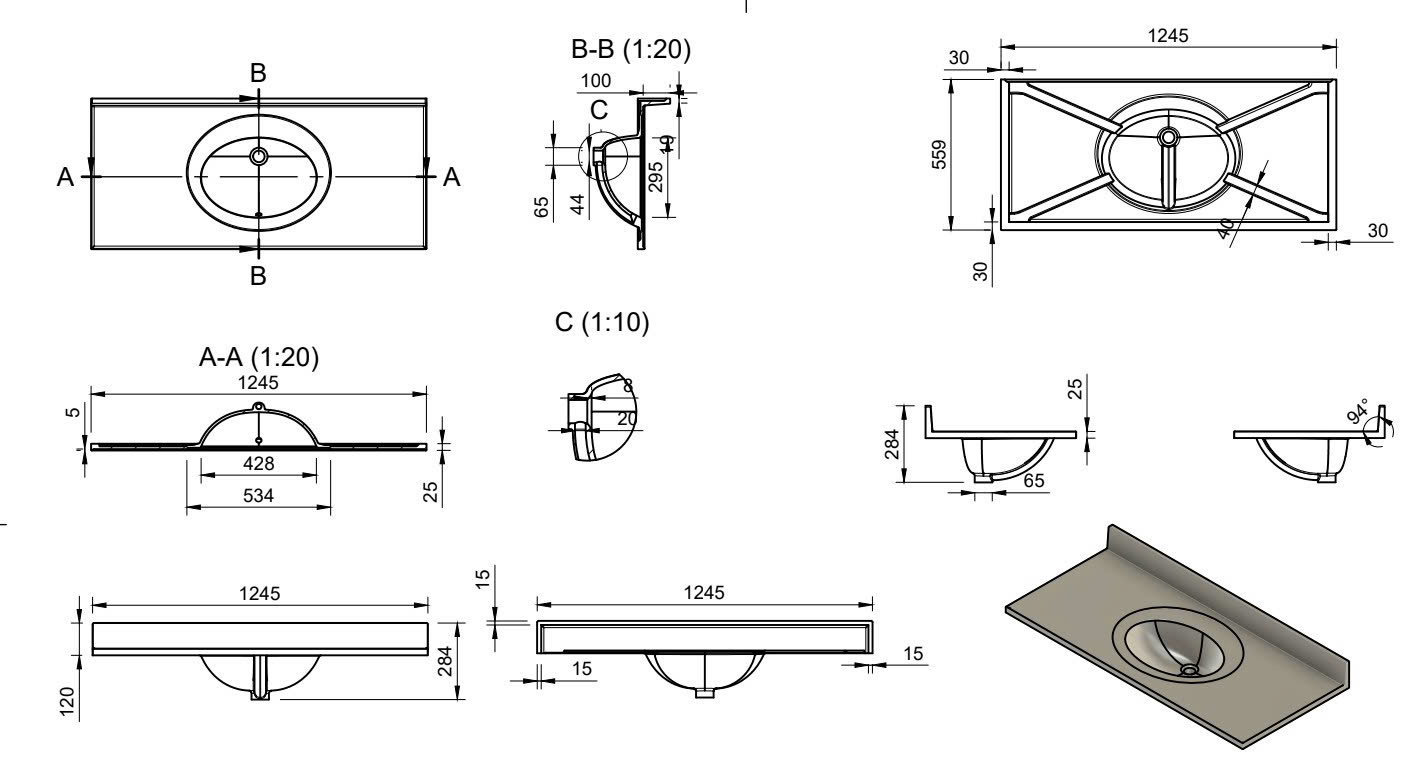 49 x 22 Cultured Marble Drip Edge Oval Single Bowl Vanity Top with Backsplash - Image 5