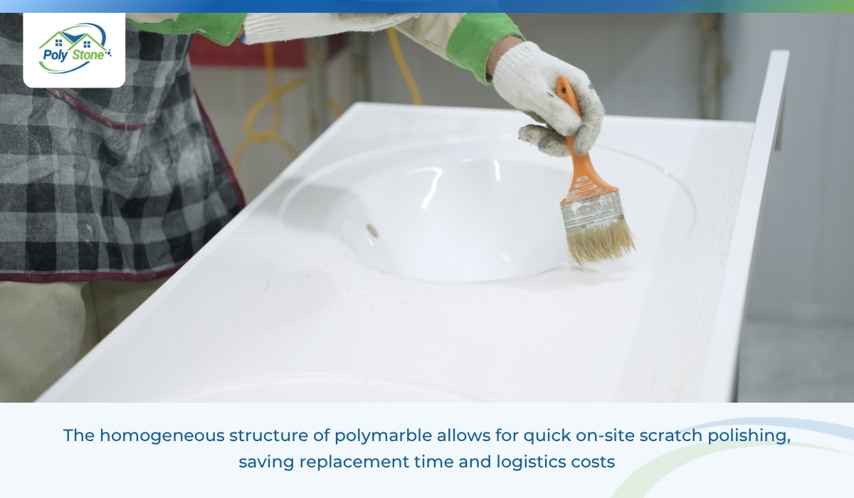 Polymarble Vanity Tops repaired with on-site scratch polishing
