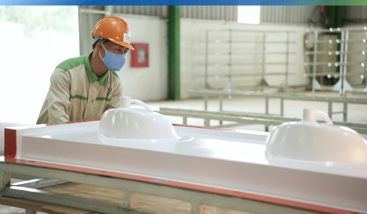Zero Silica Vanity Top production for safer cultured marble fabrication