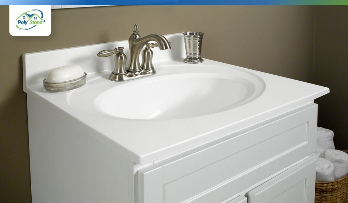 Monolithic casting cultured marble vanity top with seamless integrated sink