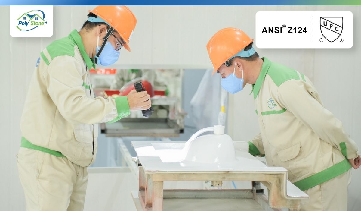 Cultured marble vanity top quality control for cUPC and ANSI Z124 standards